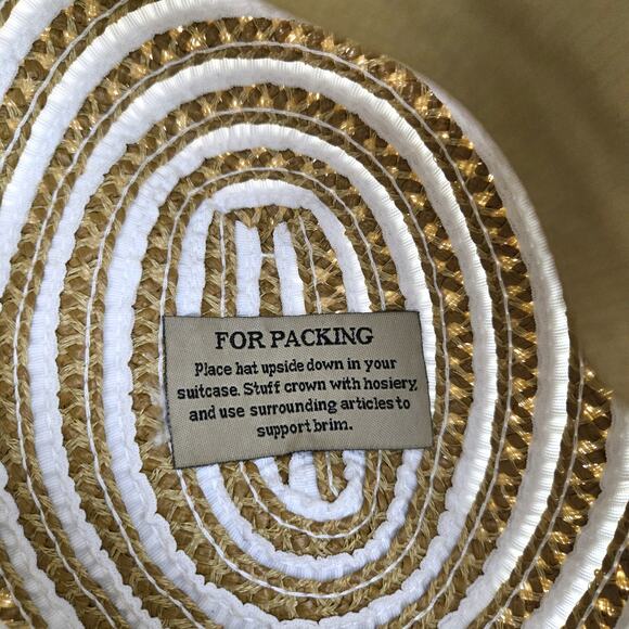 Eric Javits Sun Bucket Hat Straw Tan and White Packable - Picture 8 of 8